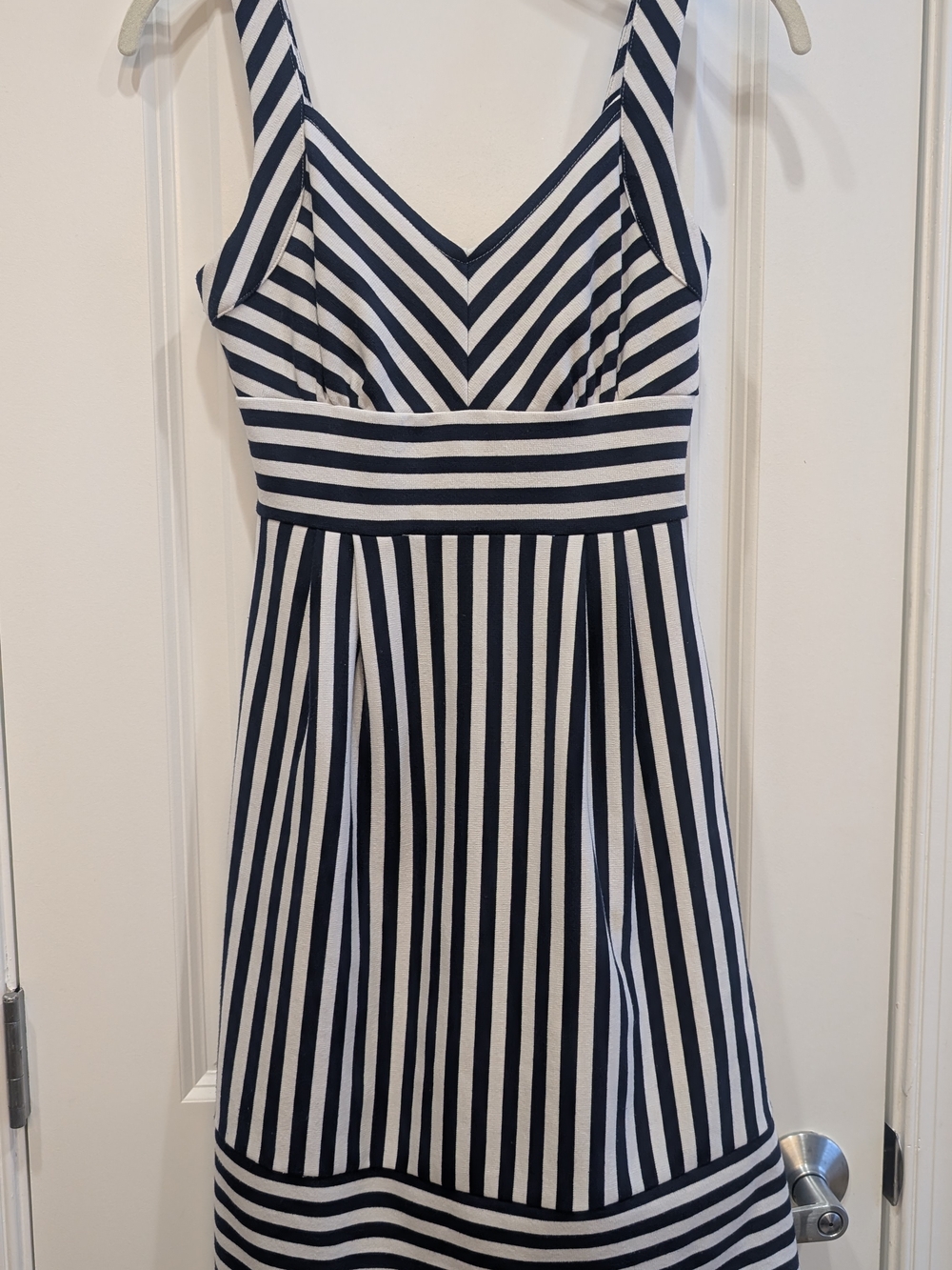 Maison Jules Navy and White Striped Fit-and-Flare Dress
